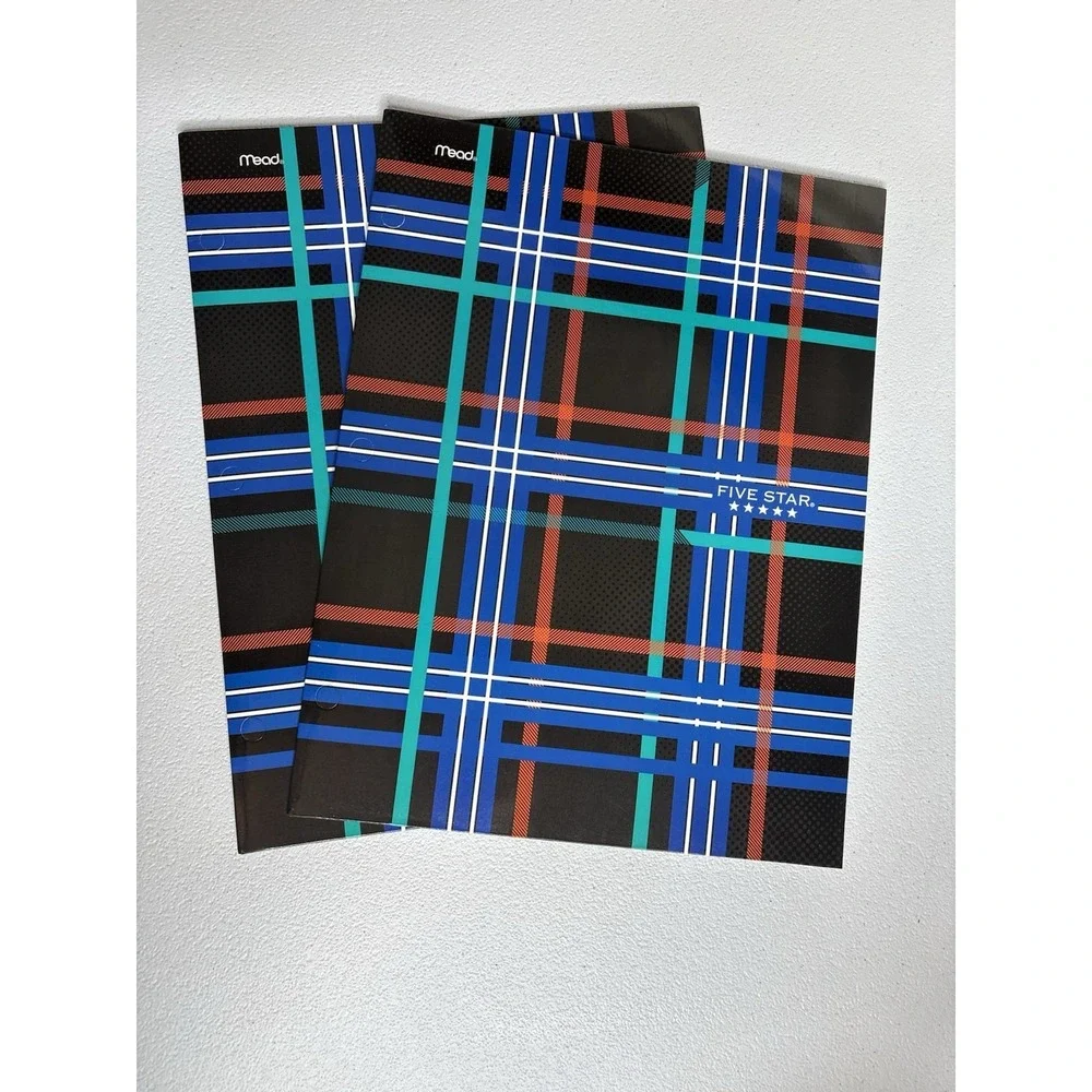 Vtg Mead Five Star Pocket Paper Folder Lot Of 2 Plaid‎ School 80s Trapper Keeper